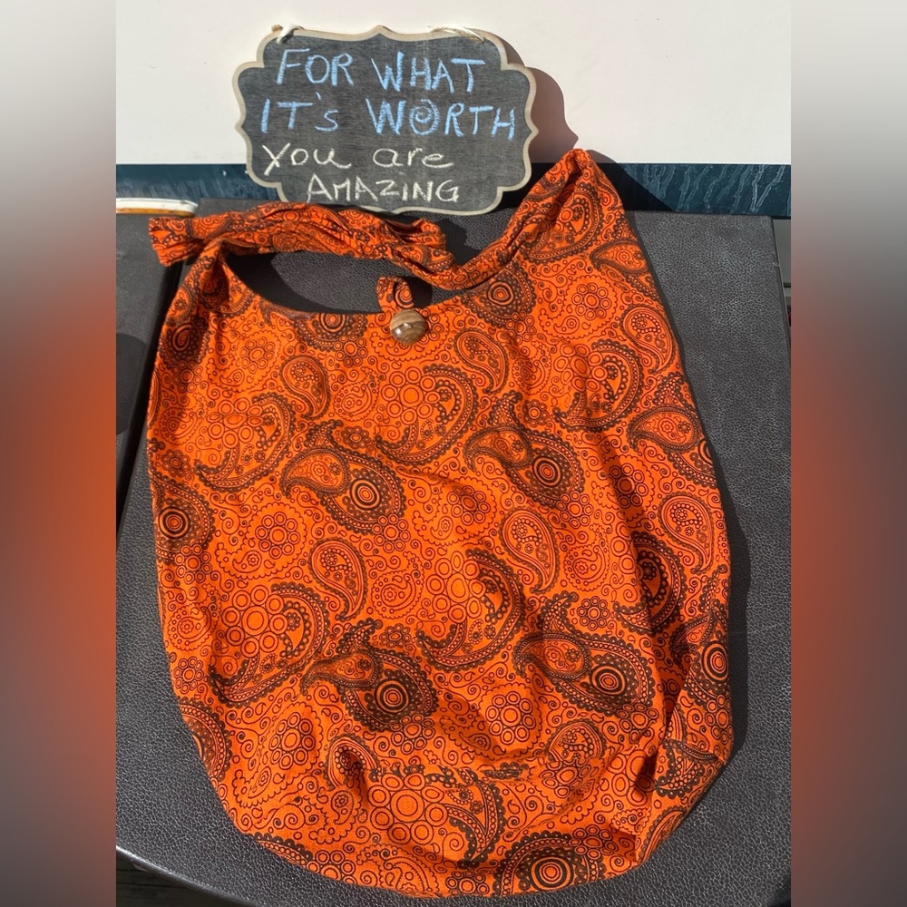 Wild Orange Paisley Boho Crossbody Bag – Hippie Festival Cotton Tote
